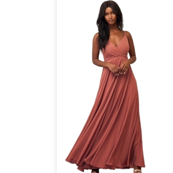 Lulus Dresses & Skirts - Lulus All About Love Rusty Rose Surplice Bodice Spaghetti Strap Flowy Maxi Gown